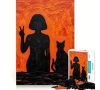 Puzzle da 1000 pezzi con silhouette di ragazza e gatto, ideale per adolescenti, gioco di logica, antistress, taglio preciso, regalo artistico 38x26cm