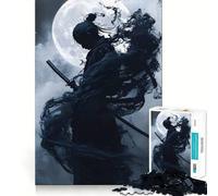 Puzzle da 1000 pezzi con silhouette di samurai al chiaro di luna per adulti ideale per migliorare la memoria per un divertimento rilassante e per creare un'atmosfera incantevole Dimensioni: 50x75cm