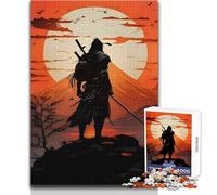 Puzzle da 1000 pezzi con silhouette di samurai contro il sole nascente per adolescenti,gioco di apprendimento del pensiero strategico,regalo significativo ideale per qualsiasi evento 38x52cm