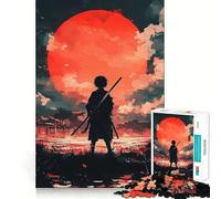 Puzzle da 1000 pezzi con silhouette di samurai della luna rossa per adulti, gioco di logica, antistress, con intagli precisi, oggetto da collezione (38x52cm)
