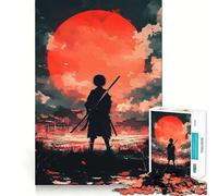 Puzzle da 1000 pezzi con silhouette di samurai della luna rossa per adulti, stimola la memoria, regala divertimento e tranquillità, con taglio di alta qualità e un regalo memorabile (50x75cm)