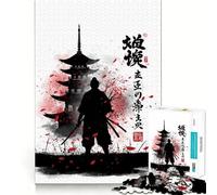 Puzzle da 1000 pezzi con silhouette di samurai pagoda e fiori di ciliegio ideale per adulti per migliorare la memoria per un piacevole momento di relax un'opera d'arte da assemblare e da collezione