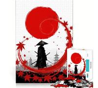 Puzzle da 1000 pezzi con silhouette di samurai, sole rosso e foglie, ideale per ragazzi Stimola la memoria, rilassa e diverte Taglio di alta qualità Regalo elegante (50x75cm)
