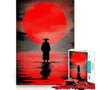 Puzzle da 1000 pezzi con silhouette di samurai sotto il sole rosso, ideale per adulti, gioco di logica e svago, con bordi definiti e oggetto da collezione (38x52cm)