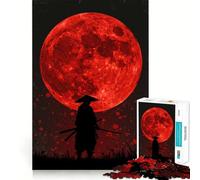Puzzle da 1000 pezzi con silhouette di samurai sotto la luna rossa, ideale per adolescenti Gioco di logica puro, rilassante e di facile utilizzo Opera d'arte ben definita (50x75cm)
