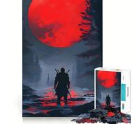 Puzzle da 1000 pezzi con silhouette di samurai sotto la luna rossa ideale per adulti Gioco di puzzle che stimola la memoria favorisce il rilassamento mentale e facilita il taglio Regalo di compleanno