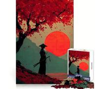 Puzzle da 1000 pezzi con silhouette di samurai sotto un acero rosso, ideale per ragazzi, un gioco di logica e divertimento silenzioso, con tagli precisi e un regalo perfetto (38x52cm)