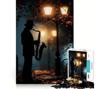 Puzzle da 1000 pezzi con silhouette di sassofonista per adolescenti, facile da costruire, per il tempo libero, con taglio preciso, regalo di Babbo Natale (38x26cm)