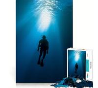 Puzzle da 1000 pezzi con silhouette di subacqueo in blu intenso, ideale per adolescenti Rafforza la memoria, calma e relax Bordo di qualità Regalo perfetto (50x75cm)