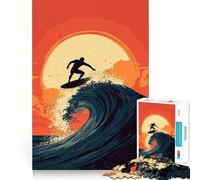 Puzzle da 1000 pezzi con silhouette di surfista al tramonto, ideale per adolescenti, un gioco stimolante per la mente, un passatempo rilassante, con tagli precisi e un regalo delizioso 50x75cm