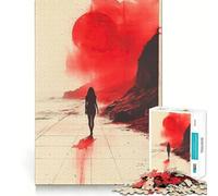Puzzle da 1000 pezzi con silhouette di tramonto rosso per adolescenti, gioco di logica, divertimento in famiglia, bordi trasparenti, calda sorpresa (38x26cm)