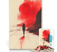 Puzzle da 1000 pezzi con silhouette di tramonto rosso per adolescenti, gioco di logica, divertimento in famiglia, bordi trasparenti, calda sorpresa (38x52cm)
