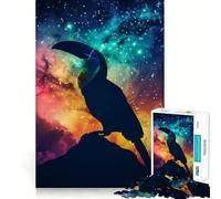 Puzzle da 1000 pezzi con silhouette di tucano e galassia, bordo netto, decorazione, risoluzione di problemi, divertimento, facile, regalo di Natale (38x26cm)
