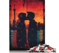 Puzzle da 1000 pezzi con silhouette di un bacio al tramonto per adulti e adolescenti, puzzle di carta, regali per la vigilia di Natale, 1000 pezzi (75x50 cm)