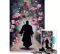 Puzzle da 1000 pezzi con silhouette di un samurai in una foresta di bambù per adulti Gioco di puzzle rilassante e distensivo, decorazione murale 38x52cm