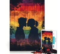 Puzzle da 1000 pezzi con silhouette di una coppia che si bacia, ideale per adolescenti Un gioco intelligente per trascorrere del tempo insieme, un'immagine da assemblare e un'opera d'arte 38x52cm
