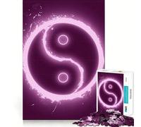 Puzzle da 1000 pezzi con simbolo Yin Yang rosa neon per adolescenti, gioco intelligente e rilassante, con schema di assemblaggio, regalo perfetto (38x52cm)