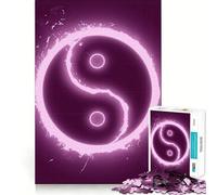 Puzzle da 1000 pezzi con simbolo Yin Yang rosa neon per adulti, gioco per allenare la mente, divertente e rilassante, opera d'arte da assemblare (50x75cm)