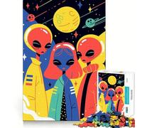 Puzzle da 1000 pezzi con simpatici alieni fratelli,tema fantascienza,pop art,illustrazione minimalista,gioco di squadra preciso,divertente,esercizio mentale,momento di pace,pezzo d'arte natalizio