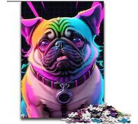 Puzzle da 1000 pezzi con simpatico cane in stile retrò, in legno, idea regalo per le feste, opera d'arte umoristica, opera d'arte dettagliata 50x75cm per compleanno, festa, Natale, Halloween