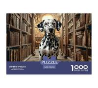 Puzzle da 1000 pezzi con simpatico cane per adulti e bambini: dalmata nel corridoio pieno di libri, divertente regalo e attività per la casa dai 12 anni in su, 70x50 cm/1000 pezzi