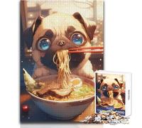 Puzzle da 1000 pezzi con simpatico carlino giapponese, ideale per rilassarsi in solitudine, gioco di precisione con taglio superiore, dimensioni 38x26cm