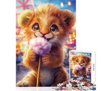 Puzzle da 1000 pezzi con simpatico cucciolo di leone e zucchero filato,giocattoli antistress,ottimo regalo per giochi impossibili,allena il tuo cervello e le tue mani,dimensioni 38x26cm