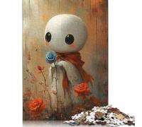 Puzzle da 1000 pezzi con simpatico fantasma e rosa blu per adulti, puzzle di carta, regali di Halloween, puzzle per adulti, gioco educativo, sfida giocattolo (38x26 cm)