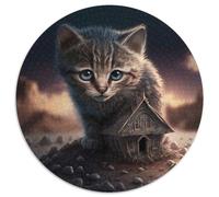 Puzzle da 1000 pezzi con simpatico gatto e bambino, rotondo, per adulti, design intricato per adolescenti, decorazioni fai da te e divertimento che stimola il cervello, 67,5x67,5 cm.