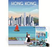 Puzzle da 1000 pezzi con skyline di Hong Kong,taglio preciso,arte,gioco cognitivo,divertimento per il tempo libero,regalo di Natale rilassante (38x52cm)