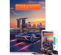Puzzle da 1000 pezzi con skyline di Singapore e auto sportive, ideale per ragazzi, stimola la mente e il tempo libero, con bordi precisi e un regalo premuroso 50x75cm