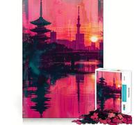 Puzzle da 1000 pezzi con skyline di Tokyo al neon, ideale per ragazzi, gioco di logica e divertimento rilassante con bordi lisci, regalo creativo 38x26cm