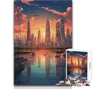Puzzle da 1000 pezzi con skyline di una città fantasy, ideale per momenti di relax in casa, durevole, di precisione, con incastro, dimensioni 38x52cm