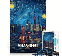 Puzzle da 1000 pezzi con skyline notturno di Shanghai, Cina, ideale per adolescenti Gioco di logica, passatempo rilassante, taglio perfetto, regalo classico 38x52cm