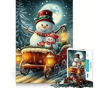 Puzzle da 1000 pezzi con slitta e pupazzo di neve, scena invernale, per adolescenti, gioco di logica, momento di pace, taglio perfetto, lista dei desideri di Babbo Natale (38x52cm)