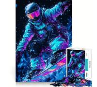 Puzzle da 1000 pezzi con snowboarder illuminato al neon per adulti, gioco di logica, calma e relax, taglio preciso, oggetto ideale per i desideri di Babbo Natale (38x26cm)
