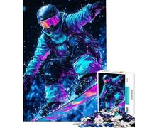Puzzle da 1000 pezzi con snowboarder sotto luci al neon gioco rilassante assemblaggio di motivi compleanno e Natale (dimensioni 38x52cm)