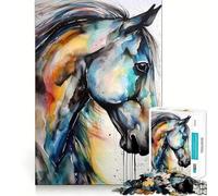 Puzzle da 1000 pezzi con soggetto "Cavallo selvaggio" ad acquerello Divertimento e allenamento per la mente Pezzi precisi e facili da incastrare Un hobby affascinante per i momenti di svago (38x26cm)
