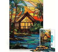 Puzzle da 1000 pezzi con soggetto natura tropicale e vetrate artistiche per adulti, gioco per allenare la mente, divertimento e relax, taglio di precisione, regalo artistico 38x26cm