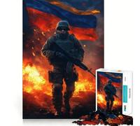 Puzzle da 1000 pezzi con soldato e bandiera ucraina per ragazzi, gioco di puzzle per allenare la mente, gioco di gruppo, arte da assemblare, regalo classico (38x26cm)