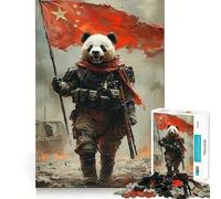 Puzzle da 1000 pezzi con soldato panda e bandiera cinese per ragazzi, ideale per migliorare la memoria, senza stress, con design da assemblare e regalo speciale (38x52cm)