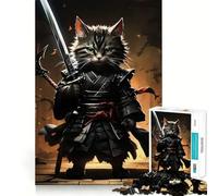 Puzzle da 1000 pezzi con spada del gatto samurai per adolescenti, gioco di logica stimolante, divertimento in famiglia, bordi trasparenti, calda sorpresa (38x26cm)