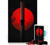 Puzzle da 1000 pezzi con spada samurai e luna rossa per adulti, gioco stimolante per l'intelletto, divertente e rilassante, con tagli precisi, ideale come regalo di Natale (50x75cm)