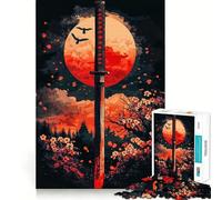 Puzzle da 1000 pezzi con spada samurai e tramonto, ideale per adolescenti Gioco di logica, rilassante e stimolante per la mente Bordi chiari, elegante regalo (38x52cm)