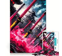 Puzzle da 1000 pezzi con spade da samurai e architettura giapponese per adulti, ideale per rafforzare la memoria, alleviare lo stress e creare una sorpresa di compleanno (38x52cm)