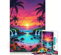 Puzzle da 1000 pezzi con spiaggia tropicale al tramonto e cascate, gioco con bordi perfetti, gioco cognitivo, gioco lento, divertente, decorazione natalizia (38x26cm)