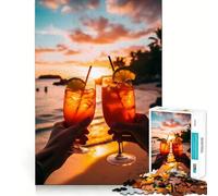 Puzzle da 1000 pezzi con spiaggia tropicale al tramonto, taglio perfetto, gioco di logica divertente, attività di compleanno gratuita (38x52cm)