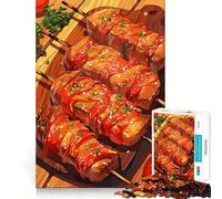 Puzzle da 1000 pezzi con spiedini di carne alla griglia e salsa,taglio preciso,gioco stimolante per la mente,rilassante,decorazione natalizia (38x26cm)