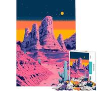 Puzzle da 1000 pezzi con splendido paesaggio desertico al tramonto in stile synth retrò arte minimalista per gioco educativo sfida e rompicapo regalo perfetto per donne e uomini (dimensioni 38x52cm)