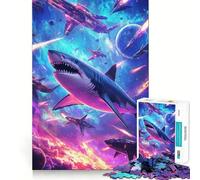 Puzzle da 1000 pezzi con squali e astronavi per adulti, gioco stimolante, silenzioso e divertente, con taglio preciso, regalo speciale 50x75cm